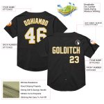Personalized Authentic Throwback Baseball Jersey - Black White Gold Mesh Design Personalized Black White-Gold Mesh Authentic