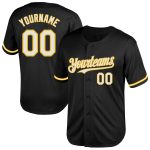 Custom Name Number Authentic Throwback Baseball Jersey Black White Gold Mesh Personalized Team Design Personalized Black