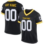 Custom Personalized Black White-Gold Mesh Football Jersey with Name and Number - Authentic Throwback Team Style Personalized