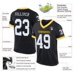 Custom Personalized Black White-Gold Mesh Football Jersey with Name and Number - Authentic Throwback Team Style Personalized