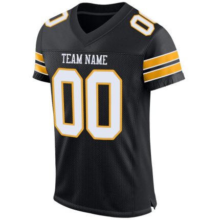 Custom Black White Gold Mesh Football Jersey - Personalized Sports Apparel Personalized Black White-Gold Mesh Football Jersey