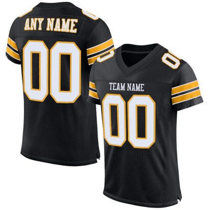 Custom Black White Gold Mesh Football Jersey - Personalized Sports Apparel Personalized Black White-Gold Mesh Football Jersey