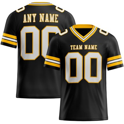 Personalized Black White Gold Football Jersey - Custom Mesh Jersey Size 5 Personalized Black White-Gold Mesh Football Jersey