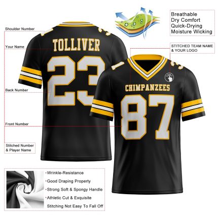 Personalized Black White Gold Football Jersey - Custom Mesh Jersey Size 5 Personalized Black White-Gold Mesh Football Jersey