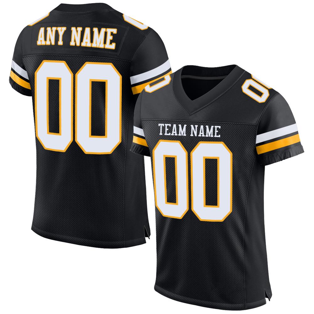 Personalized Black and Gold Mesh Football Jersey for Men and Women - Customizable Team Apparel Personalized Black White-Gold