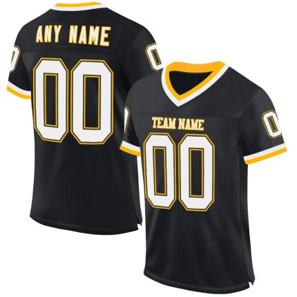 Personalized Black White Gold Mesh Throwback Football Jersey - Customized Sports Apparel 2 Personalized Black White-Gold