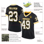 Personalized Black White Gold Mesh Throwback Football Jersey - Customized Sports Apparel 2 Personalized Black White-Gold