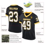Personalized Black White Gold Throwback Football Jersey - Custom Mesh Jersey 3 Personalized Black White-Gold Mesh Throwback