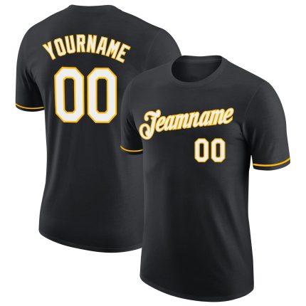 Personalized Performance T-Shirt in Black and White Gold - Customizable Tee for Men and Women Personalized Black White-Gold