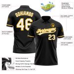 Custom Team Name Number Black White-Gold Performance Vapor Golf Polo Shirt Personalized Black White-Gold Performance Vapor