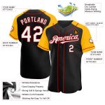 Custom Black White Gold Red Baseball Jersey with Personalized Name and Number, Authentic Raglan Sleeves Design Personalized