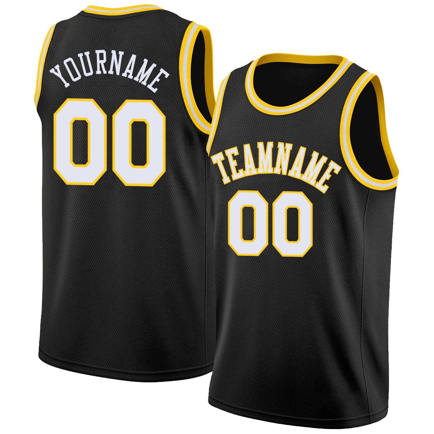 Personalized Black Gold Round Neck Basketball Jersey - Rib-Knit Design Personalized Black White-Gold Round Neck Rib-Knit