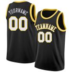 Custom Name and Number Personalized Basketball Jersey Black White Gold Round Neck Rib-Knit Personalized Black White-Gold