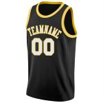 Personalized Black Gold Round Neck Basketball Jersey - Rib-Knit Design Personalized Black White-Gold Round Neck Rib-Knit
