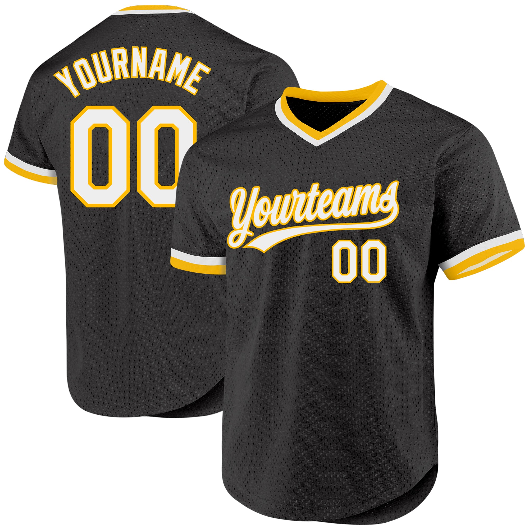 Personalized Black White Gold Baseball Jersey for Throwback Style 2 Personalized Black White-Gold Throwback Baseball Jersey