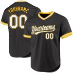 Personalized Black White Gold Baseball Jersey - Custom Throwback Style Jersey Personalized Black White-Gold Throwback Baseball
