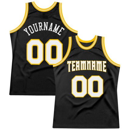Personalized Basketball Jersey - Black White Gold Throwback Style 2 Personalized Black White-Gold Throwback Basketball Jersey