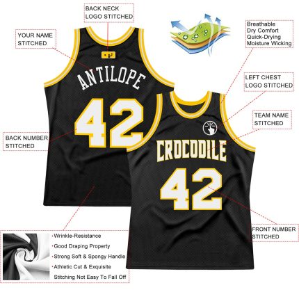 Personalized Basketball Jersey - Black White Gold Throwback Style 2 Personalized Black White-Gold Throwback Basketball Jersey