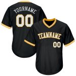 Personalized Black White Gold Baseball Jersey Shirt - Throwback Rib-Knit Design Personalized Black White-Gold Throwback Rib-Knit