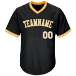 Personalized Black White Gold Baseball Jersey Shirt - Throwback Rib-Knit Design Personalized Black White-Gold Throwback Rib-Knit