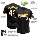 Custom Black White-Gold Two-Button Unisex Softball Jersey with Personalized Name and Number Personalized Black White-Gold