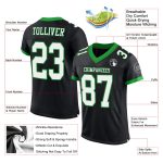 Custom Authentic Football Jersey Personalized with Name and Number - Black and Grass Green Mesh Personalized Black White-Grass