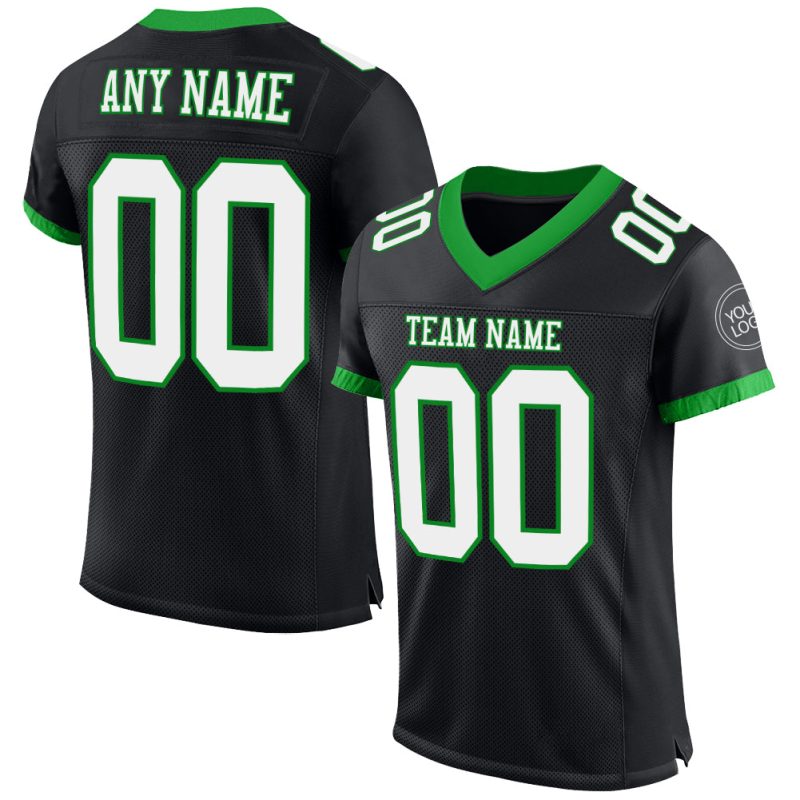 Personalized Black and Green Mesh Football Jersey - Custom Team Apparel Personalized Black White-Grass Green Mesh Football
