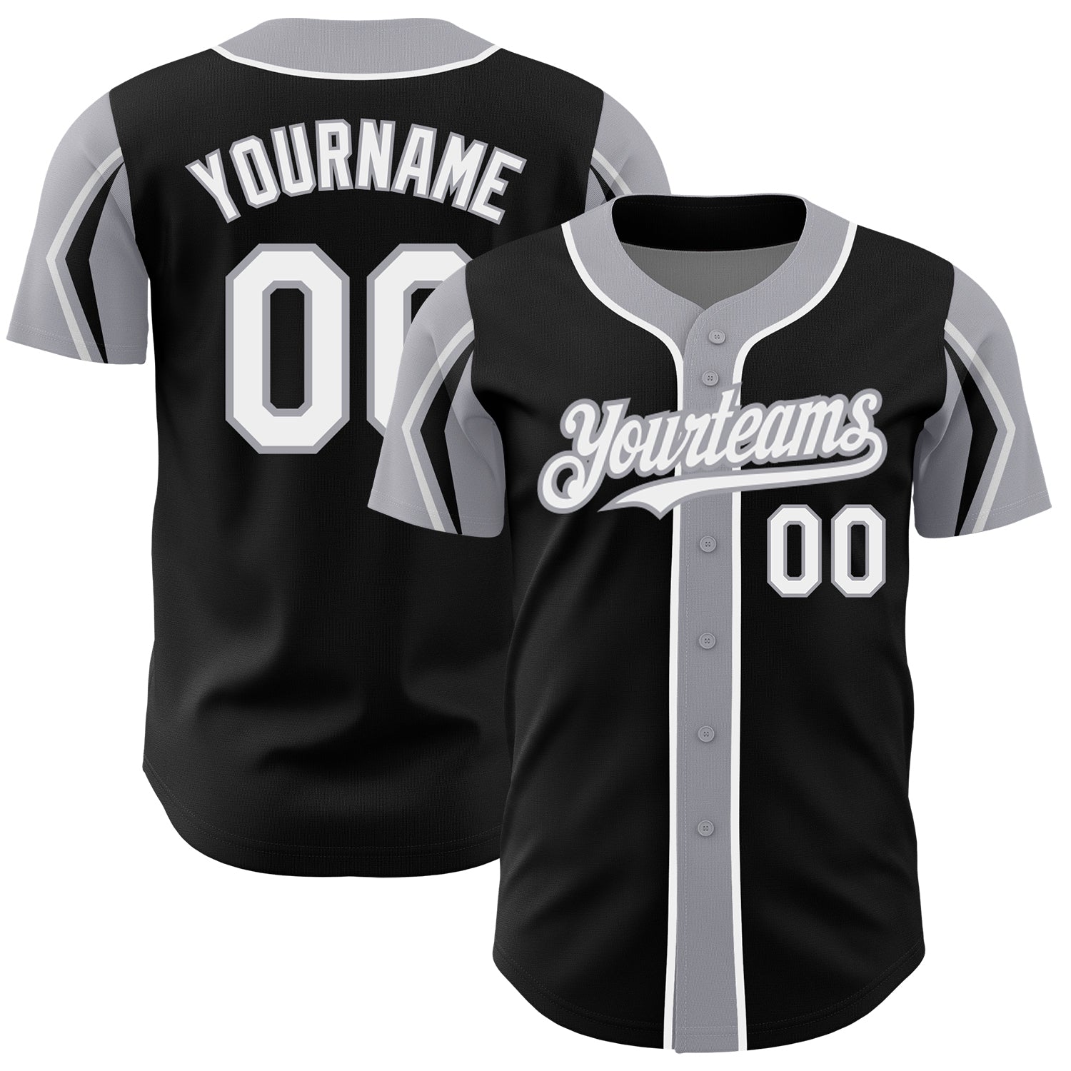Custom Baseball Jersey with Personalized Name and Number, Black White Gray Arm Shapes, Authentic Team Jersey Personalized