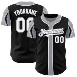 Personalized Baseball Jersey in Black White Gray - Custom Arm Shapes, Stylish Design Personalized Black White-Gray 3 Colors