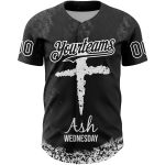 Personalized 3D Jesus Christ Religion Cross Baseball Jersey - Black White Gray Ash Wednesday Personalized Black White-Gray