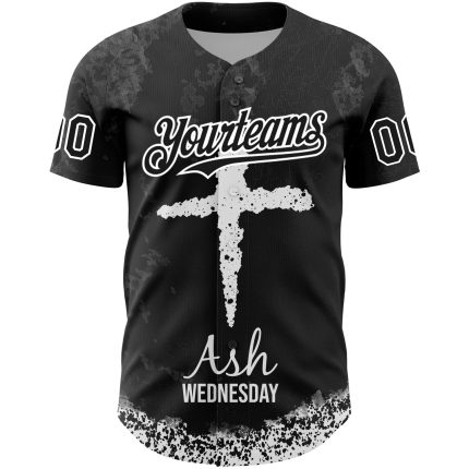 Personalized 3D Jesus Christ Religion Cross Baseball Jersey - Black White Gray Ash Wednesday Personalized Black White-Gray