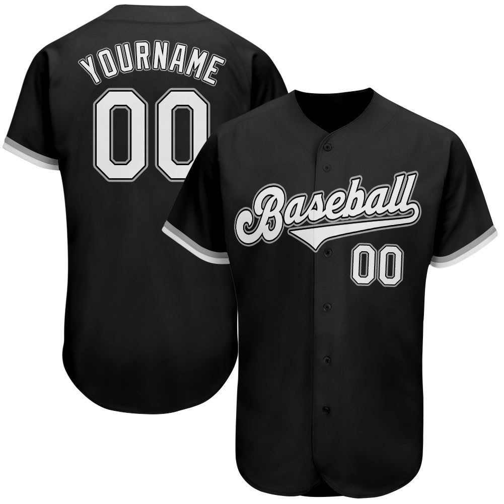 Custom Name and Number Authentic Baseball Jersey in Black White-Gray - Personalized Sports Apparel Personalized Black White-Gray
