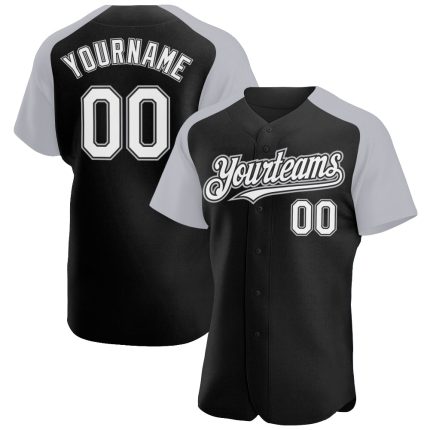 Custom Name Number Baseball Jersey - Personalized Black White Gray Authentic Raglan Sleeves Design Personalized Black White-Gray