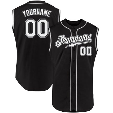 Custom Name and Number Personalized Black White-Gray Sleeveless Baseball Jersey - Authentic Team Apparel Personalized Black