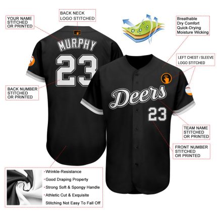 Custom Name and Number Softball Jersey - Personalized Black and Gray Authentic Team Apparel Personalized Black White-Gray