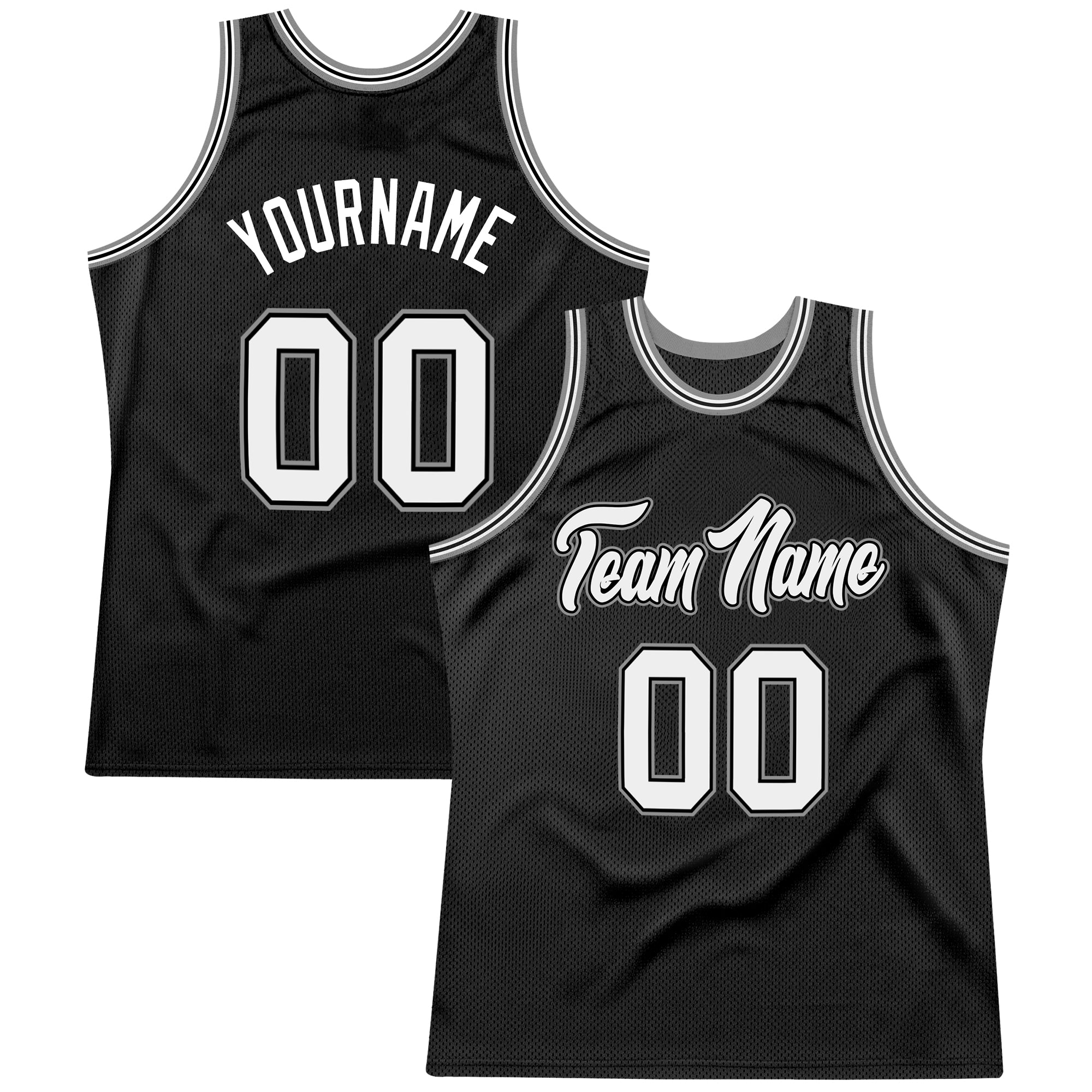 Custom Name Number Basketball Jersey - Personalized Black White Gray Authentic Throwback Design Personalized Black White-Gray