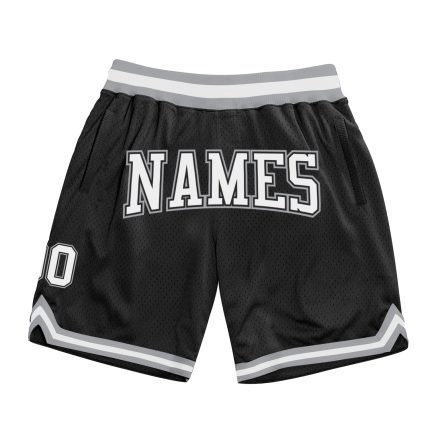 Custom Name and Number Basketball Shorts - Personalized Black White-Gray Authentic Throwback Design Personalized Black White-Gray