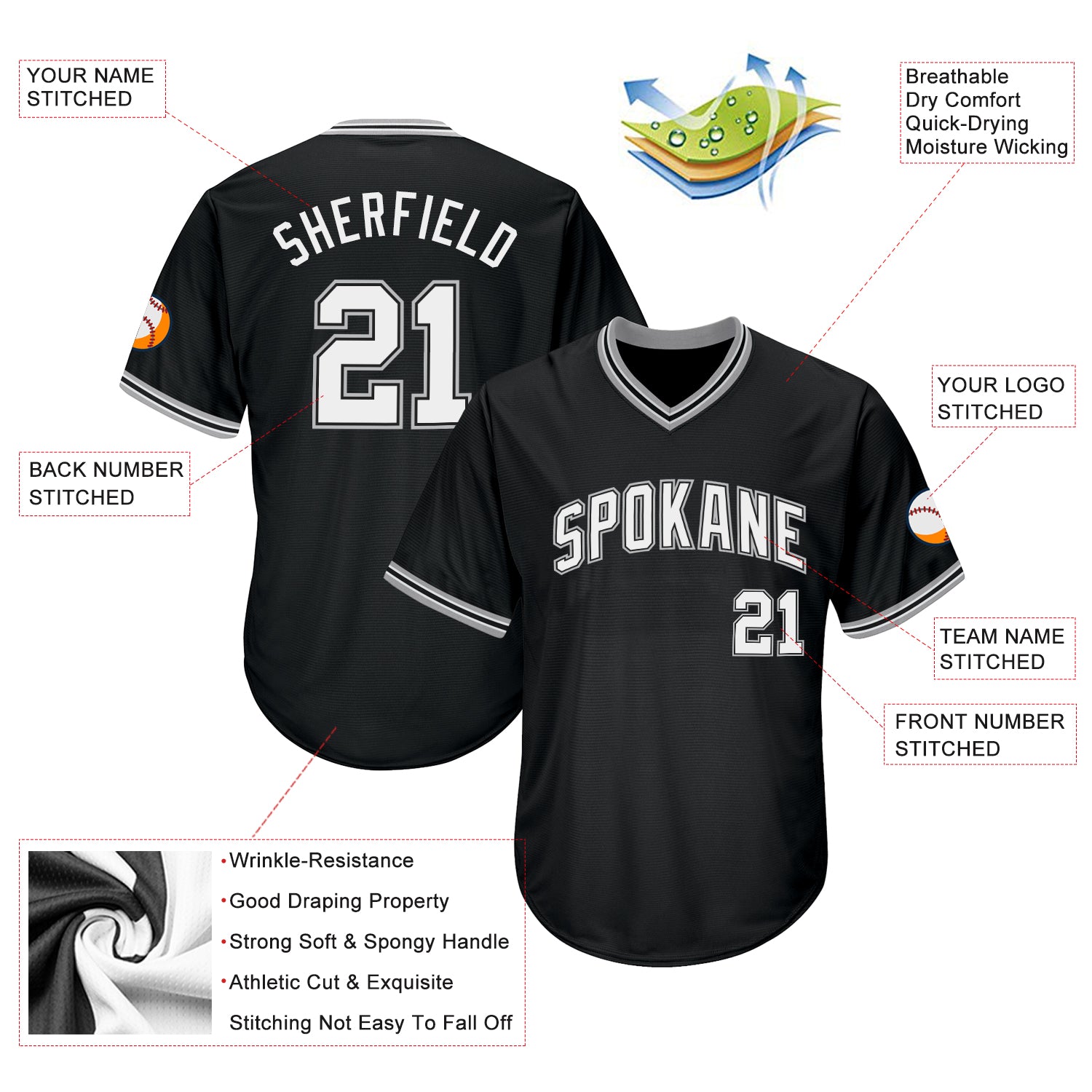 Personalized Black White-Gray Authentic Throwback Rib-Knit Baseball Jersey Shirt Personalized Authentic Black Gray Rib-Knit Baseball Jersey Shirt Personalized Black White-Gray Authentic Throwback Rib-Knit - Image 4