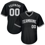 Personalized Authentic Black Gray Rib-Knit Baseball Jersey Shirt Personalized Black White-Gray Authentic Throwback Rib-Knit