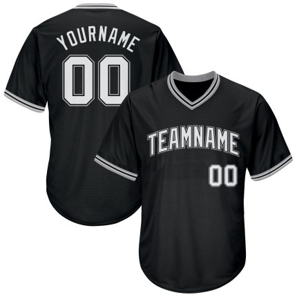 Personalized Authentic Black Gray Rib-Knit Baseball Jersey Shirt Personalized Black White-Gray Authentic Throwback Rib-Knit