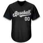 Custom Name Number Black White Gray Authentic Baseball Jersey Shirt - Personalized Rib-Knit Throwback Style Personalized