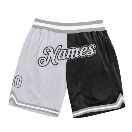 Custom Team Name Number Authentic Basketball Shorts - Black White Gray Split Fashion Design Personalized Black White-Gray
