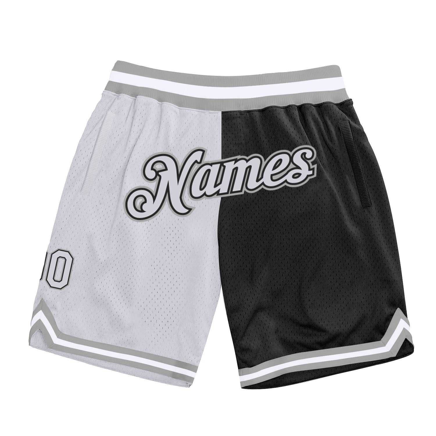 Custom Team Name Number Authentic Basketball Shorts - Black White Gray Split Fashion Design Personalized Black White-Gray