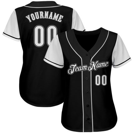 Custom Two Tone Baseball Jersey with Personalized Name and Number - Black White Gray Authentic Team Apparel Personalized