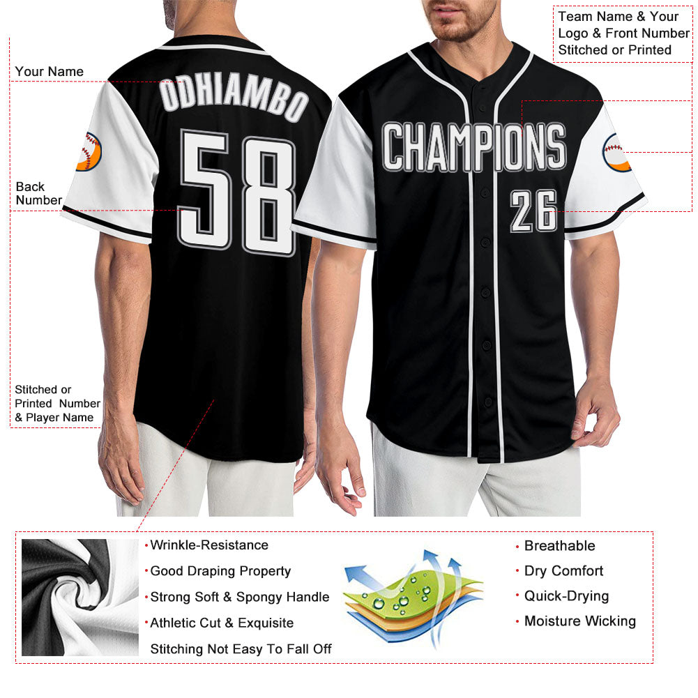 Personalized Black White-Gray Authentic Two Tone Baseball Jersey Personalized Two Tone Black White Gray Baseball Jersey - Authentic Design Personalized Black White-Gray Authentic Two Tone - Image 3