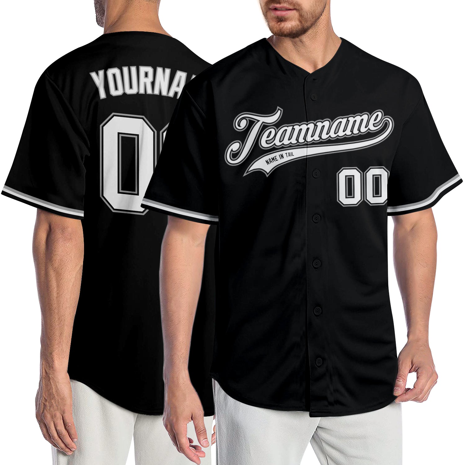 Personalized Black White Gray Baseball Jersey for Men Women - Custom Team Jersey Size 6 Personalized Black White-Gray Baseball