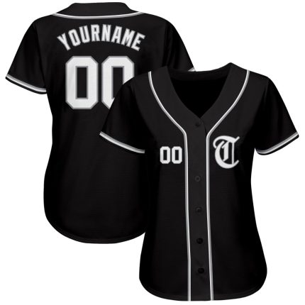 Custom Personalized Black White Gray Baseball Jersey for Men Women 60 Personalized Black White-Gray Baseball Jersey 60