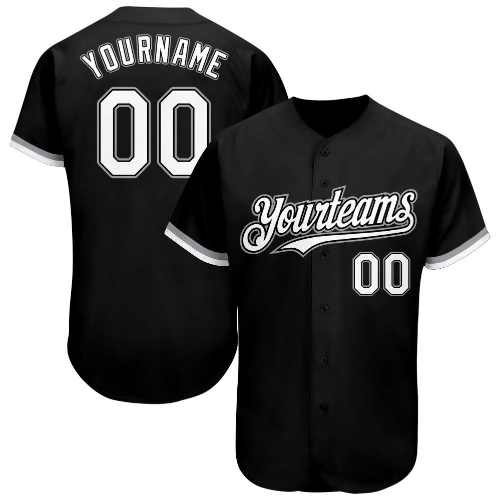 Personalized Baseball Jersey Black White Gray - Custom Team Apparel 65 Personalized Black White-Gray Baseball Jersey 65