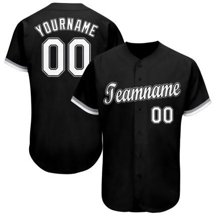 Custom Personalized Baseball Jersey with Name and Number in Black White Gray Personalized Black White-Gray Baseball Jersey