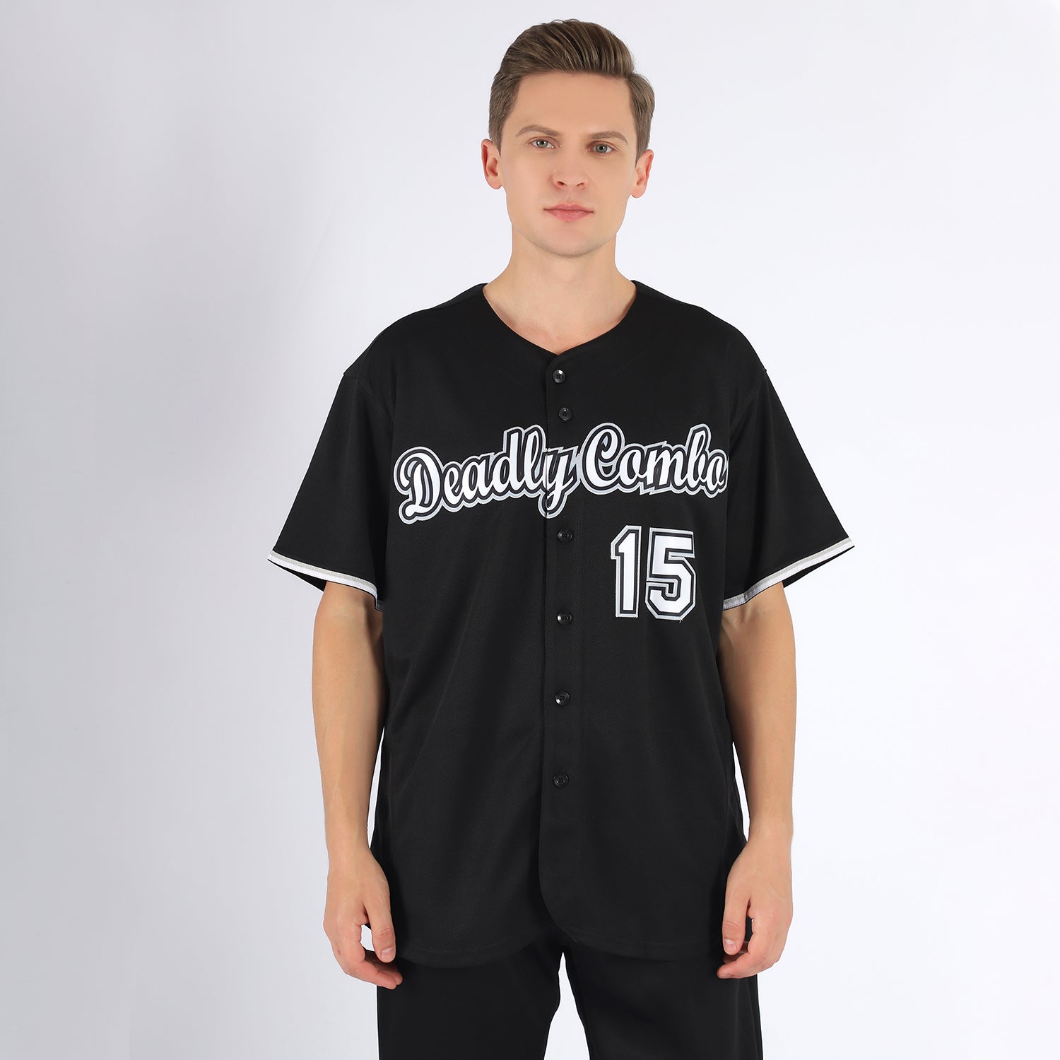 Personalized Black White-Gray Baseball Jersey Team Custom Name and Number Custom Personalized Baseball Jersey with Name and Number in Black White Gray Personalized Black White-Gray Baseball Jersey - Image 2